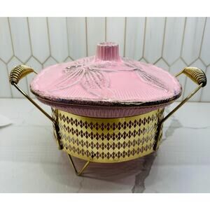 1960s Vintage Miramar of California Casserole Dish and‎ Brass Stand